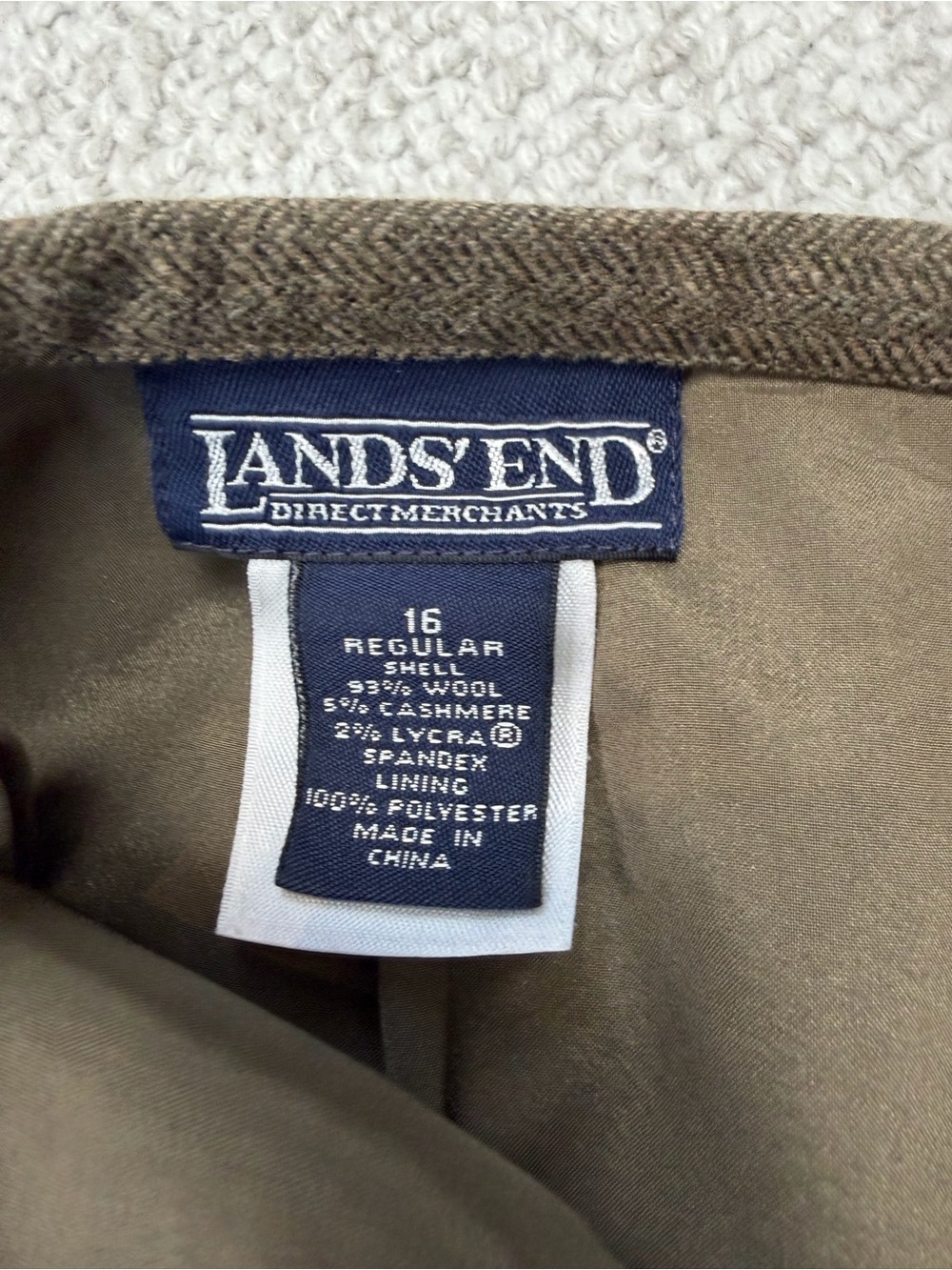 Vintage Lands’ End Wool Cashmere Herringbone Skirt 16 Old Money Equestrian - Picture 4 of 9